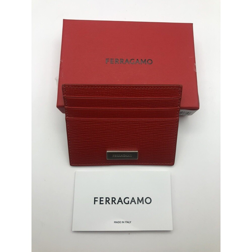 New Salvatore Ferragamo Men Revival Wallet Leather Card Holder Red Unisex $295